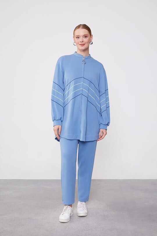 140250 ÖNÜ NAKIŞ DETAYLI FERMUARLI KOL UCU MANŞETLİ İKİLİ SPOR TAKIM #01-25#