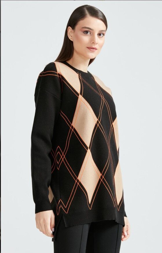 21116 ÇİFT ÇİZGİ BAKLAVA DESENLİ TRİKO TUNİK QKS TUNİK 21116 #23-10#