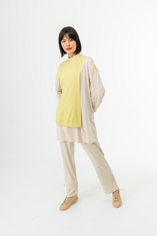 25103 SIFIR YAKA EN ALT DETAYI VE KOL UCU LASTİKLİ PANTOLONUN BELİ LASTİKLİ İKİ RENKLİ SPOR TAKIM #02-25#