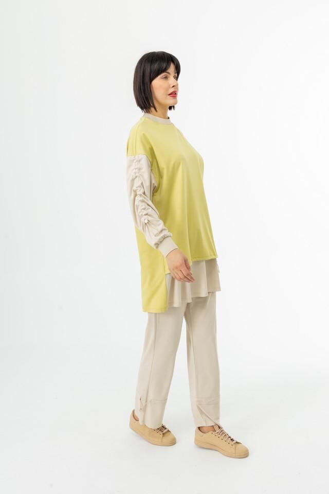 25103 SIFIR YAKA EN ALT DETAYI VE KOL UCU LASTİKLİ PANTOLONUN BELİ LASTİKLİ İKİ RENKLİ SPOR TAKIM #02-25#