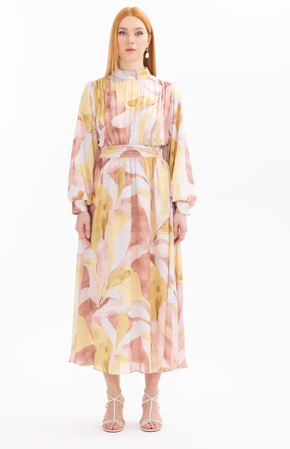 1003 ELBİSE ARKADAN FERMUARLI SATEN ŞIK ELBİSE 10002411311003 QYS #24-05#