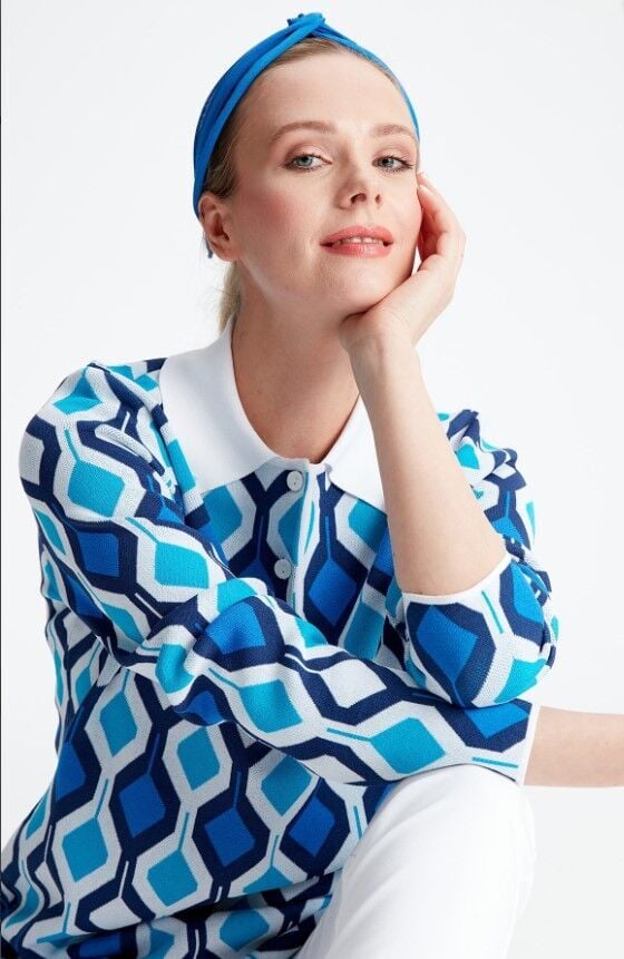 21184 POLO YAKA DESENLİ RAYON TUNİK QKS TAKIM 211184 #23-103