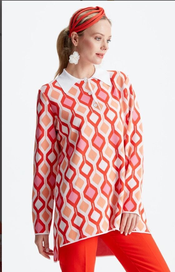 21184 POLO YAKA DESENLİ RAYON TUNİK QKS TAKIM 211184 #23-103