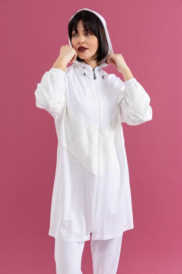 25109 ÖNÜ FERMUARLI KAPİŞONLU ÖNÜ ÇİÇEK DETAYLI ÖNÜ TAŞLI PANTOLONUN BELİ LASTİKLİ İKİLİ SPOR TAKIM #02-25#