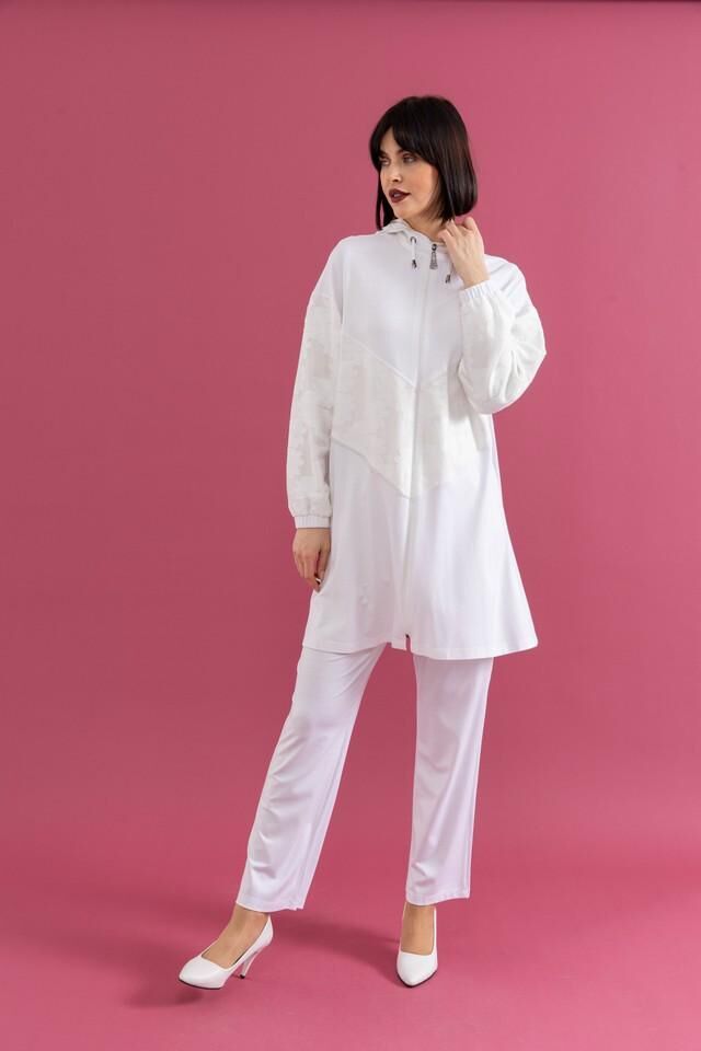 25109 ÖNÜ FERMUARLI KAPİŞONLU ÖNÜ ÇİÇEK DETAYLI ÖNÜ TAŞLI PANTOLONUN BELİ LASTİKLİ İKİLİ SPOR TAKIM #02-25#