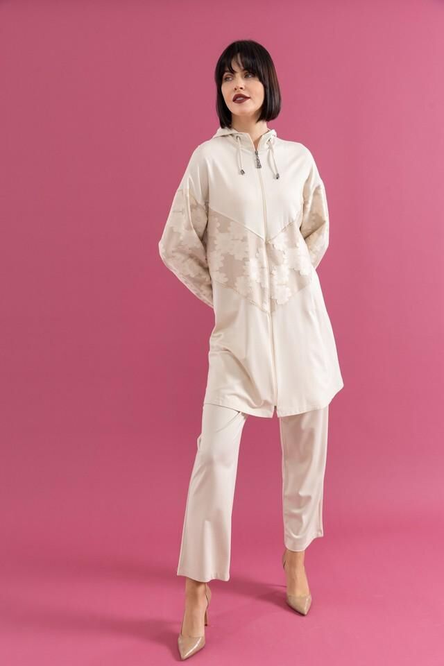 25109 ÖNÜ FERMUARLI KAPİŞONLU ÖNÜ ÇİÇEK DETAYLI ÖNÜ TAŞLI PANTOLONUN BELİ LASTİKLİ İKİLİ SPOR TAKIM #02-25#