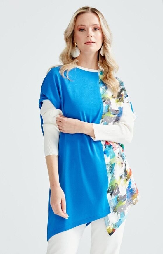 21210 BASKI DETAYLI ASİMETRİK RAYON TUNİK QKS TUNİKK 21210 #23-10#