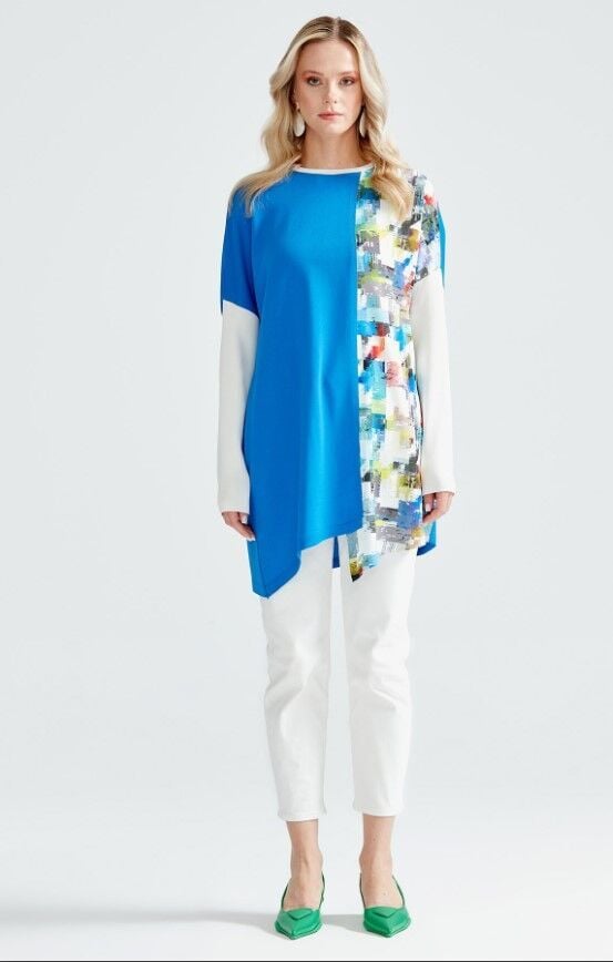 21210 BASKI DETAYLI ASİMETRİK RAYON TUNİK QKS TUNİKK 21210 #23-10#