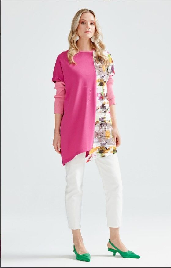 21210 BASKI DETAYLI ASİMETRİK RAYON TUNİK QKS TUNİKK 21210 #23-10#