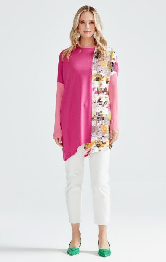 21210 BASKI DETAYLI ASİMETRİK RAYON TUNİK QKS TUNİKK 21210 #23-10#