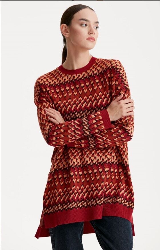 21242 ETNİK DESENLİ JAKARLI TRİKO TUNİK QKS TUNİK 2142 #23-10#