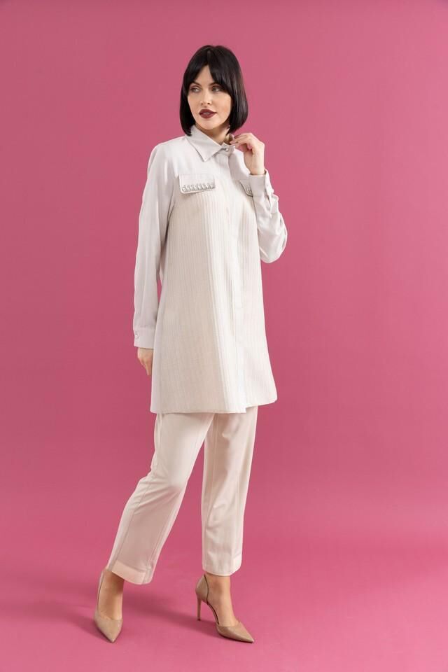 25200 ÖNÜ GİZLİ DÜĞMELİ CEP KAPAKLARI TAŞLI ŞIK GÖMLEK TUNİK #02-25#