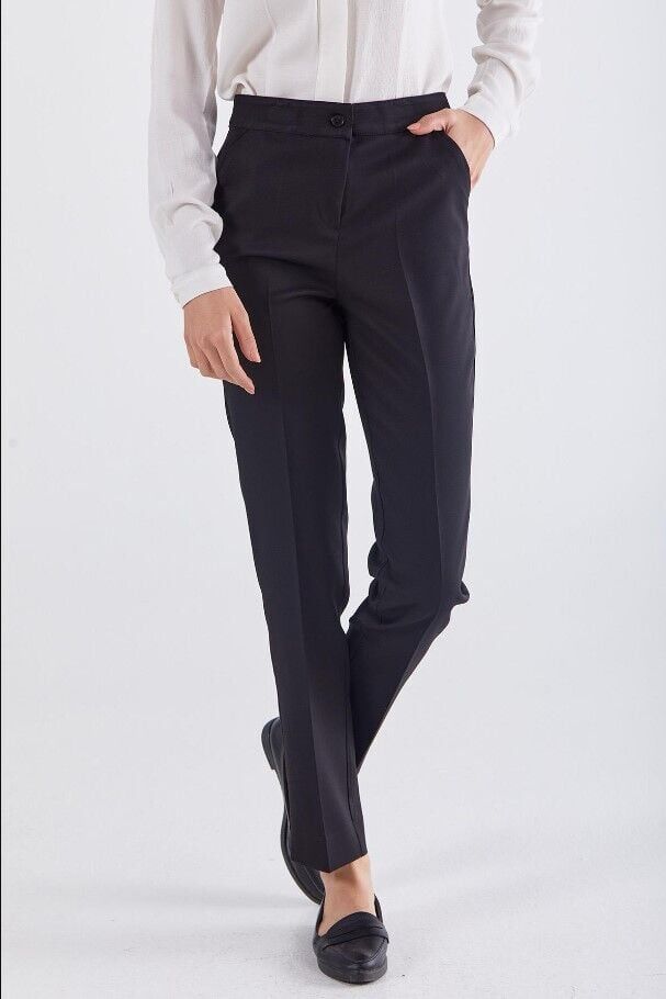 59055 ÖNÜ CEPLİ YIRTMAÇLI DAR PAÇA KLASİK PANTLON QYS PANTOLON 59055 #23-06# 38 - SİYAH