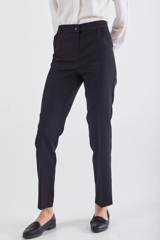59055 ÖNÜ CEPLİ YIRTMAÇLI DAR PAÇA KLASİK PANTLON QYS PANTOLON 59055 #23-06# 38 - SİYAH