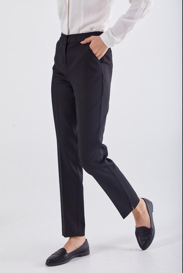 59055 ÖNÜ CEPLİ YIRTMAÇLI DAR PAÇA KLASİK PANTLON QYS PANTOLON 59055 #23-06# 38 - SİYAH