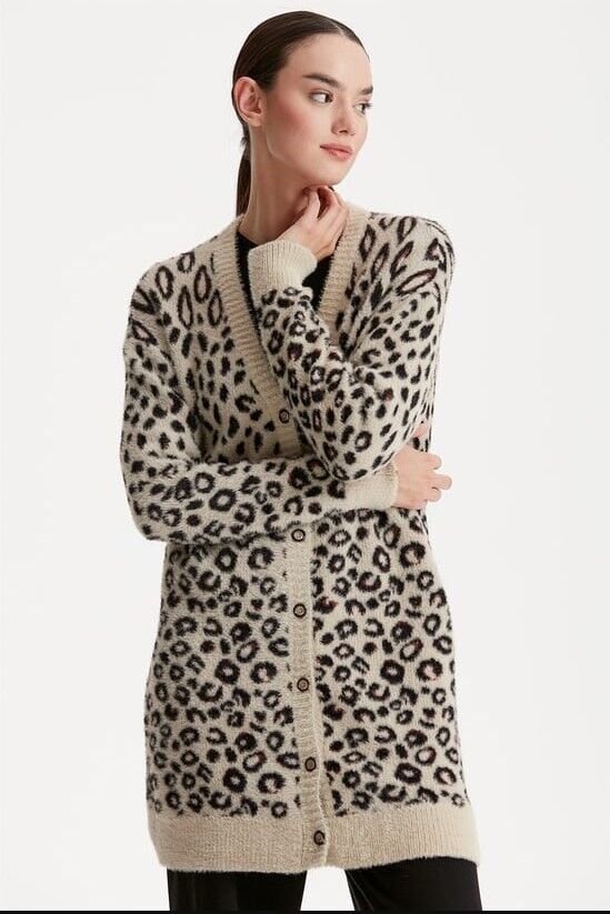 21264 LEOPAR DESENLİ MİNK TRİKO HIRRKA QKS HIRKA 21264 #23-123 2 - bej