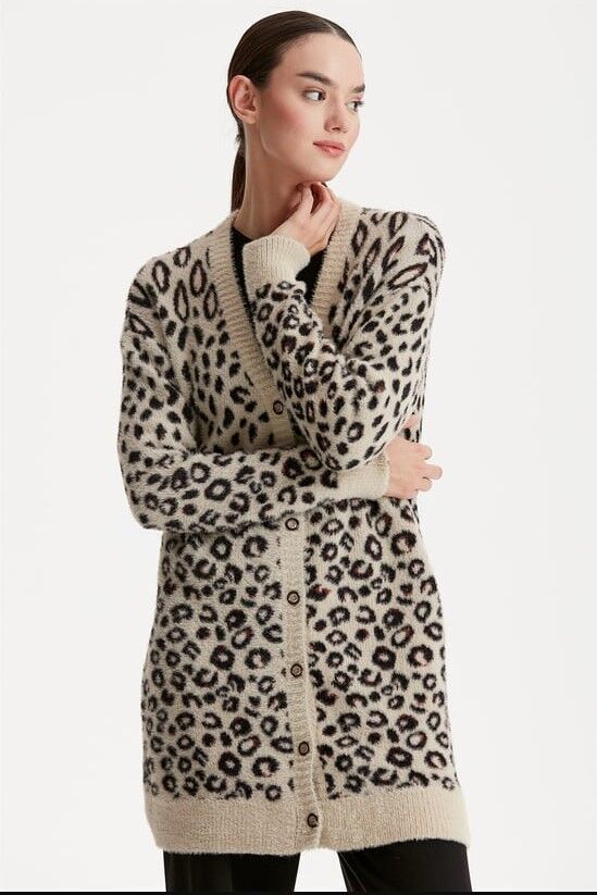 21264 LEOPAR DESENLİ MİNK TRİKO HIRRKA QKS HIRKA 21264 #23-123 2 - bej