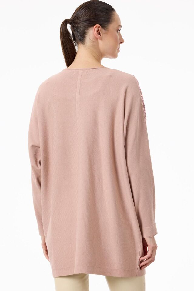 TNK.21755.1	OMUZLARI VE CEPLERİ TAŞLI SOSİS YAKALI TRİKO TUNİK #11-25# 2 - pembe