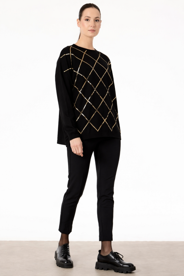 TNK.21756.1	PAYETLİ BAKLAVA DESENLİ TRİKO BLUZ #11-25# 2 - SİYAH