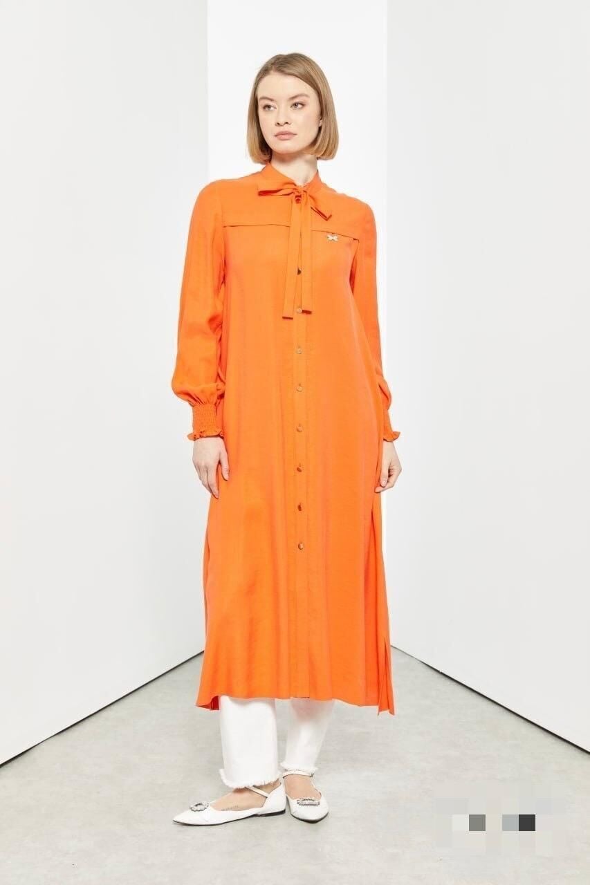 65011 ÖNDEN DÜĞMELİ SIFIR YAKA KOL UCU LASTİKLİ SPOR ELBİSE #03-25#