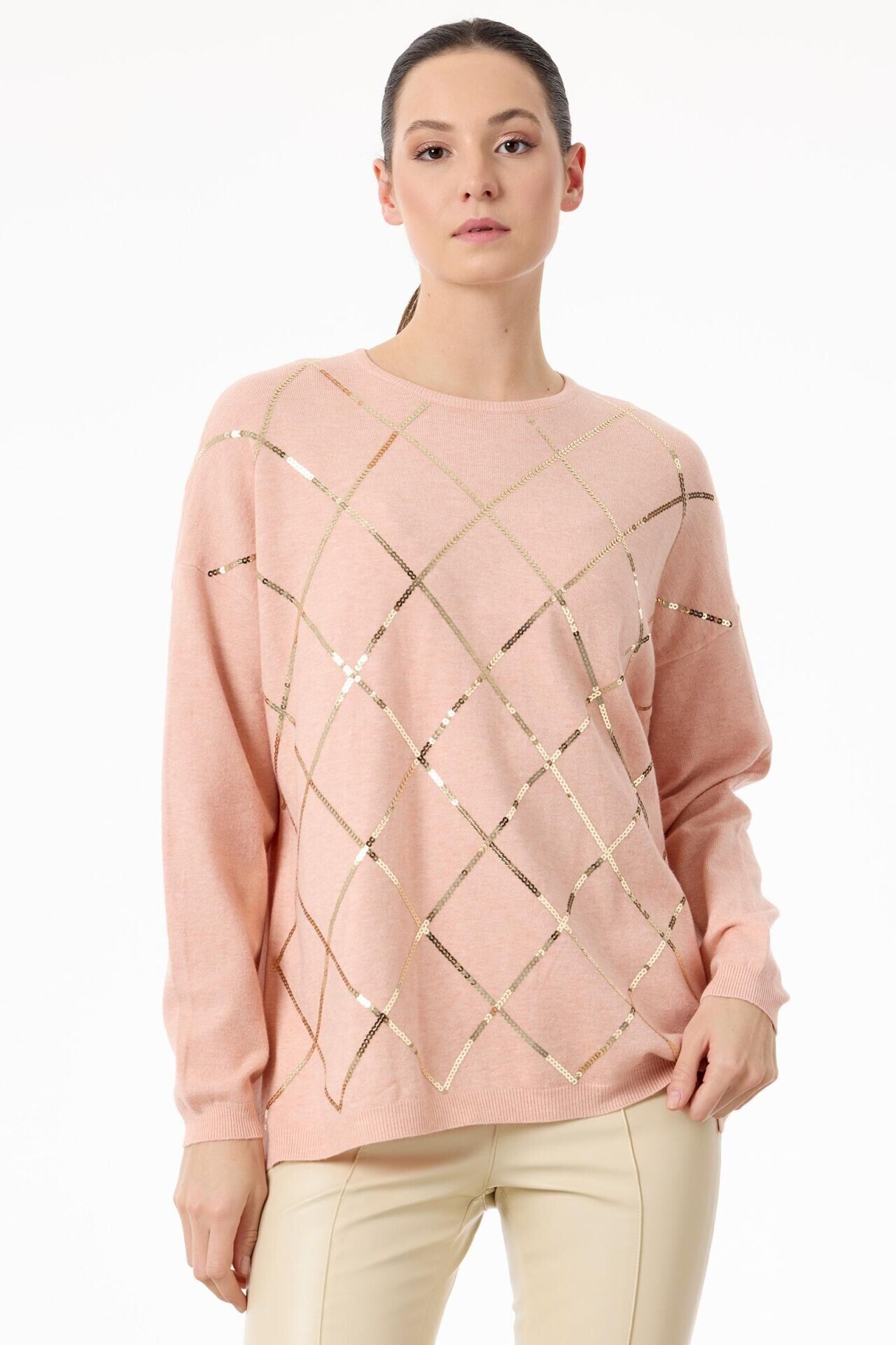 TNK.21756.1	PAYETLİ BAKLAVA DESENLİ TRİKO BLUZ #11-25# 2 - pembe