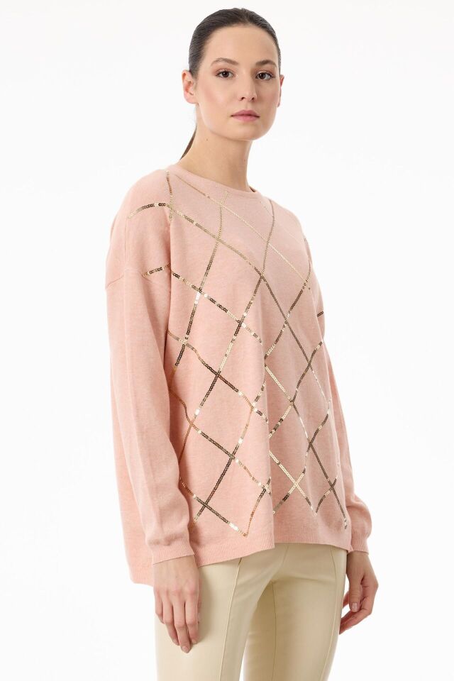 TNK.21756.1	PAYETLİ BAKLAVA DESENLİ TRİKO BLUZ #11-25# 2 - pembe