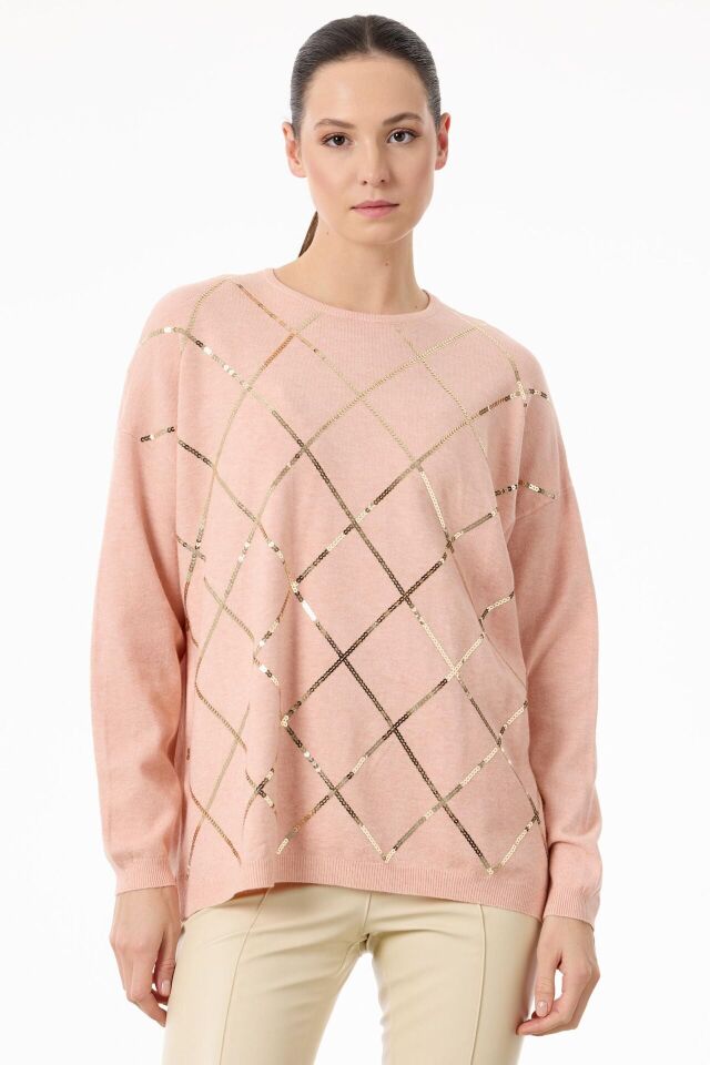 TNK.21756.1	PAYETLİ BAKLAVA DESENLİ TRİKO BLUZ #11-25# 1 - pembe