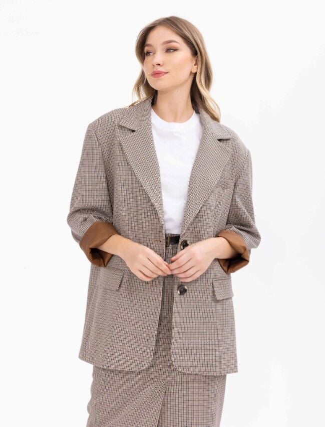 1022 EKOSE DESENLİ ÇİFT CEPLİ ASTARLI BLAZER CEKET BLAZER CEKET  10231205401022 QKS BLZEER CEKET 1022 #23-10#