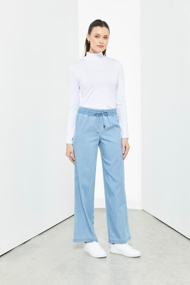 59084 PANTOLUNUN BELİ LASTİKLİ ÖNDEN BAĞLAMALI BOL PAÇA TANSEL PANTOLON #03-25#