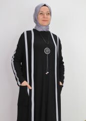 41920 KOLLARI VE ÖNÜ ŞERİT DETAYLI CEPLİ İKİ İPLİK İÇ KOLU UZUN ŞIK ÜÇLÜ SPOR TAKIM