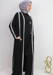 41920 KOLLARI VE ÖNÜ ŞERİT DETAYLI CEPLİ İKİ İPLİK İÇ KOLU UZUN ŞIK ÜÇLÜ SPOR TAKIM