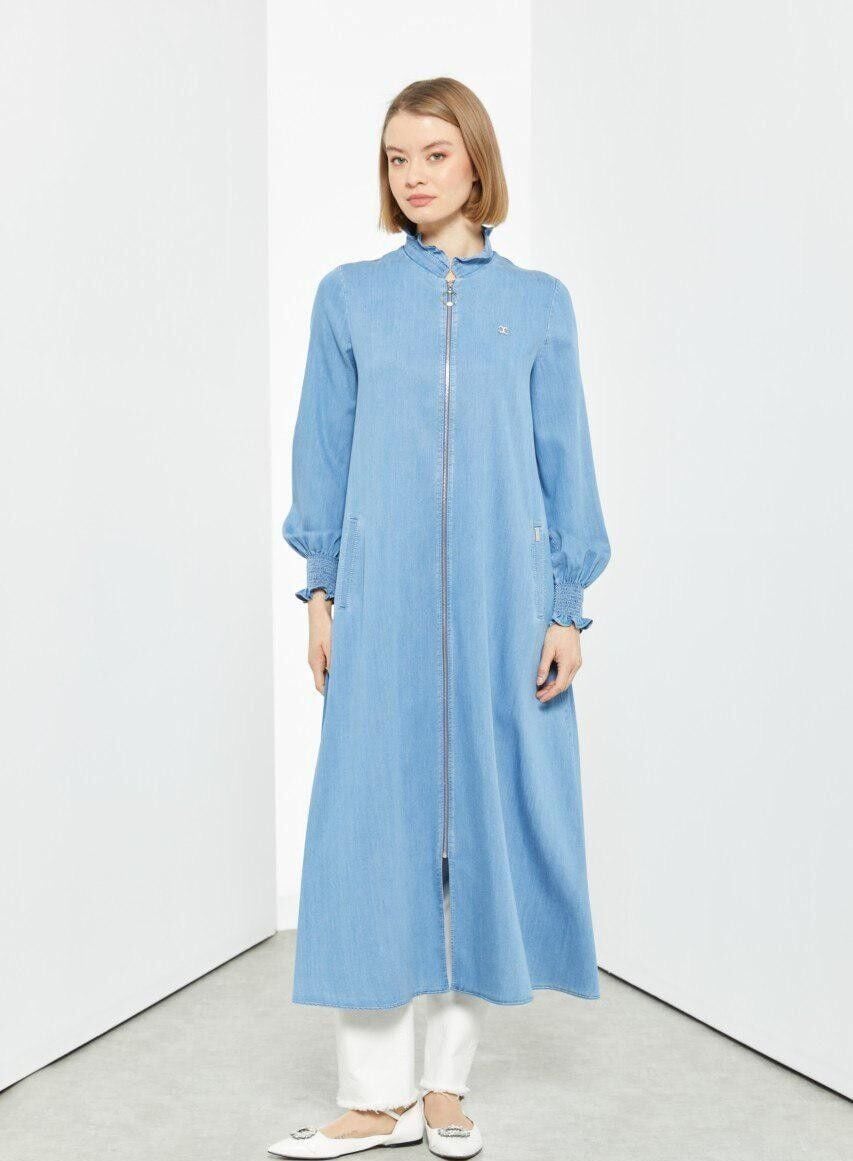 65002 YAKASI FIRFIR DETAYLI KOL UCU LASTİKLİ KOT FERACE #06-25#