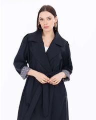 1013 KRUVAZE YAKA BELİ BAĞLAMALI CEPLİ KLASİK TRENÇ QYS TRENÇ 232901013 #23-043