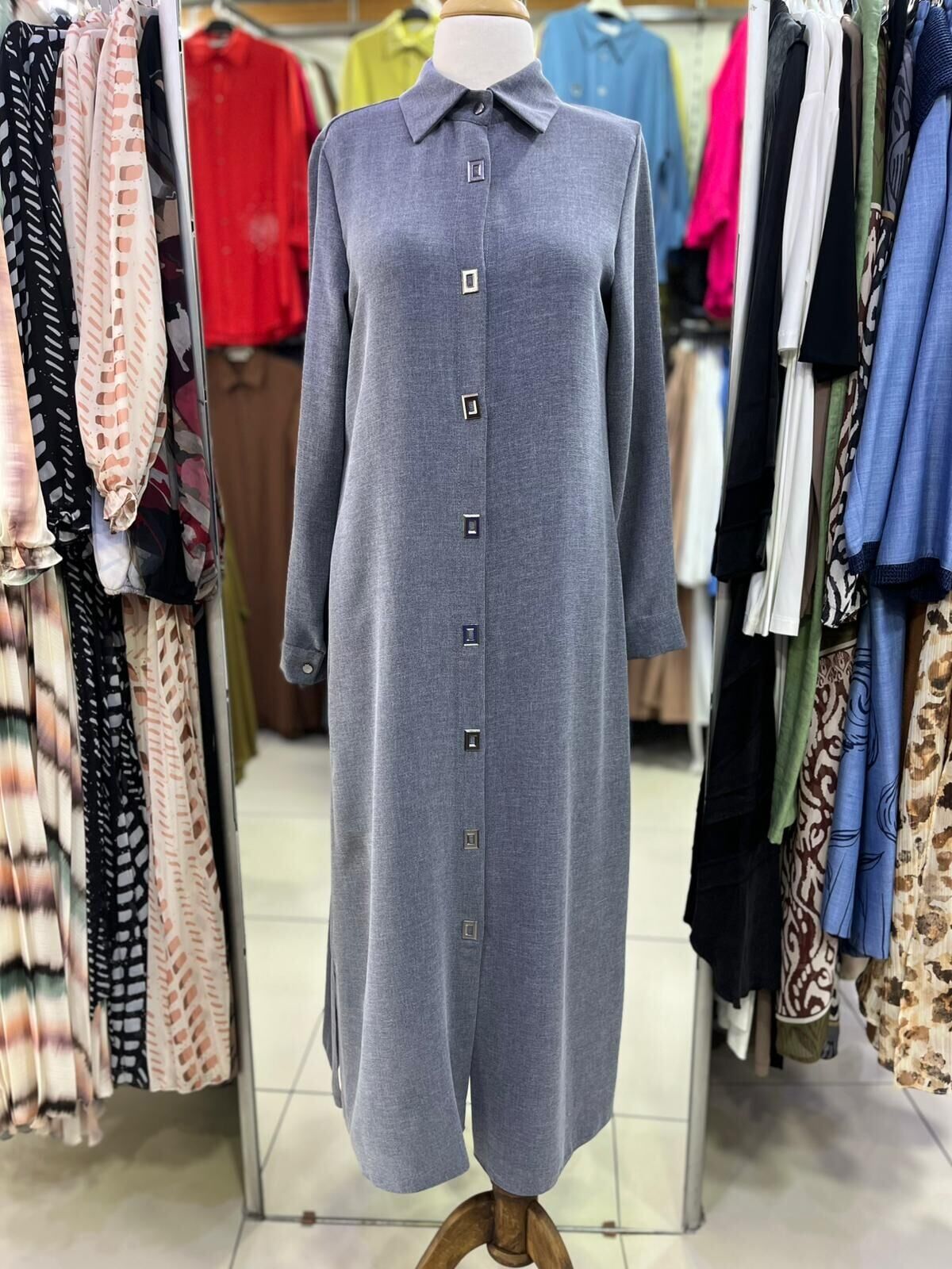 1517.1 ÖNÜ KARE DÜĞMELİ ÇITÇITLI GÖMLEK YAKA UZUN TUNİK YENİ SEZON #02-25#