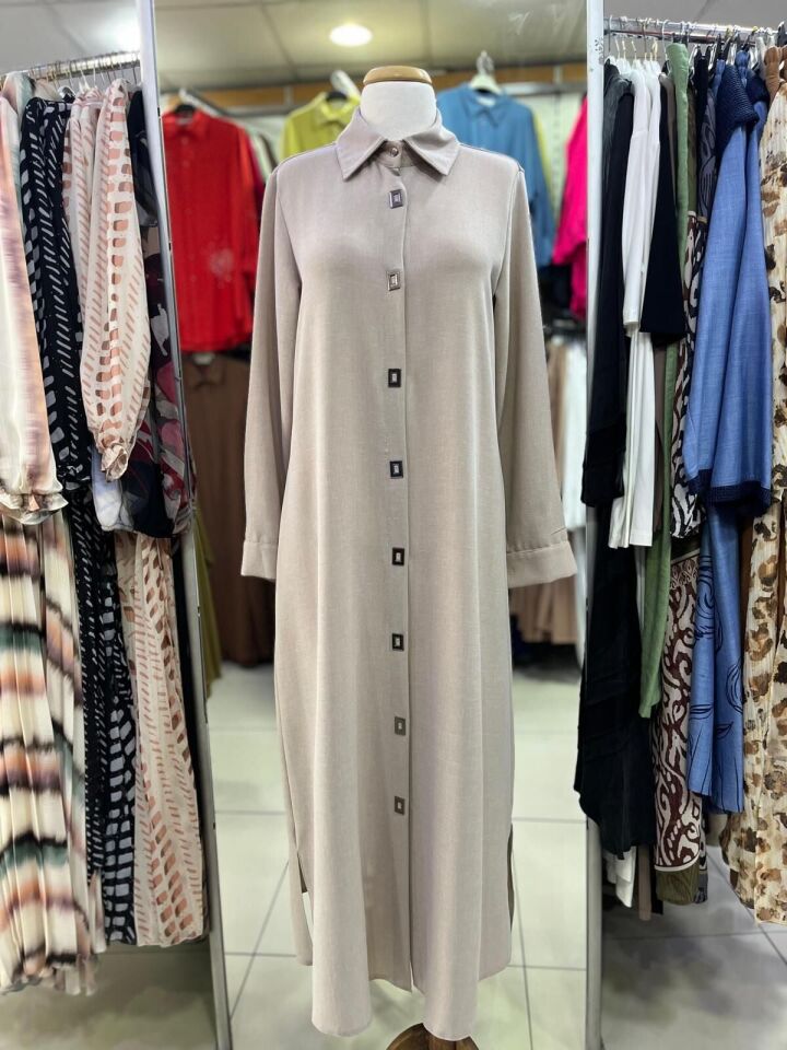 1517.1 ÖNÜ KARE DÜĞMELİ ÇITÇITLI GÖMLEK YAKA UZUN TUNİK YENİ SEZON #02-25#