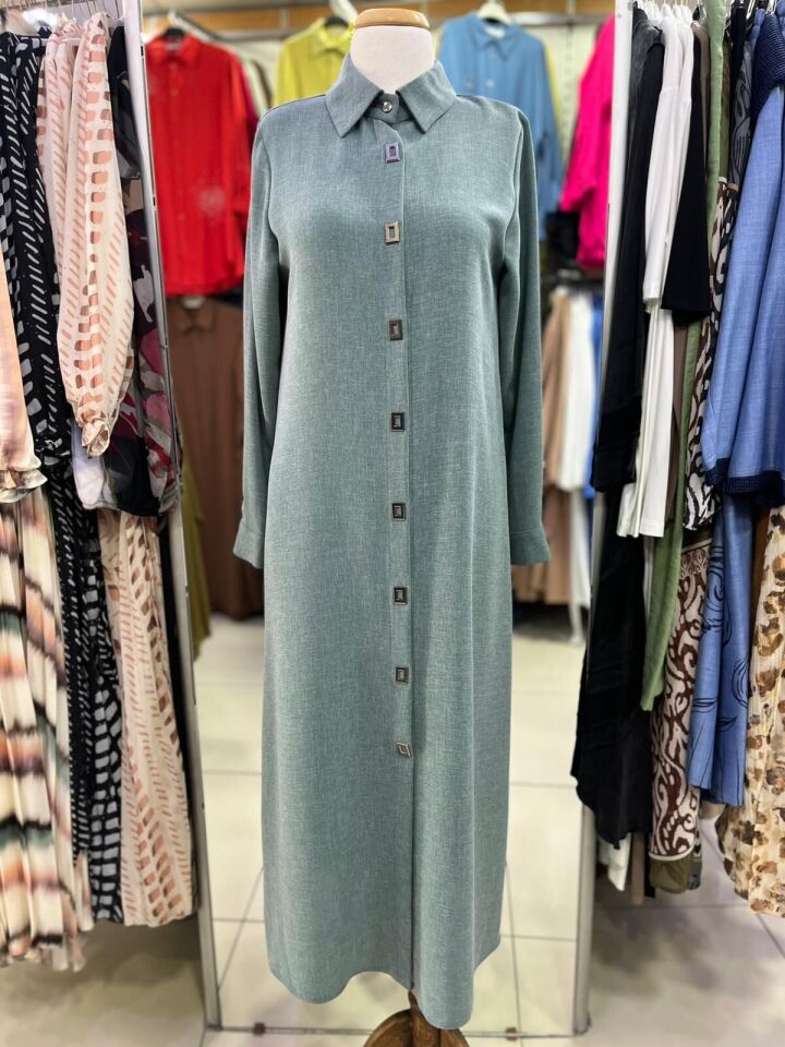 1517.1 ÖNÜ KARE DÜĞMELİ ÇITÇITLI GÖMLEK YAKA UZUN TUNİK YENİ SEZON #02-25#