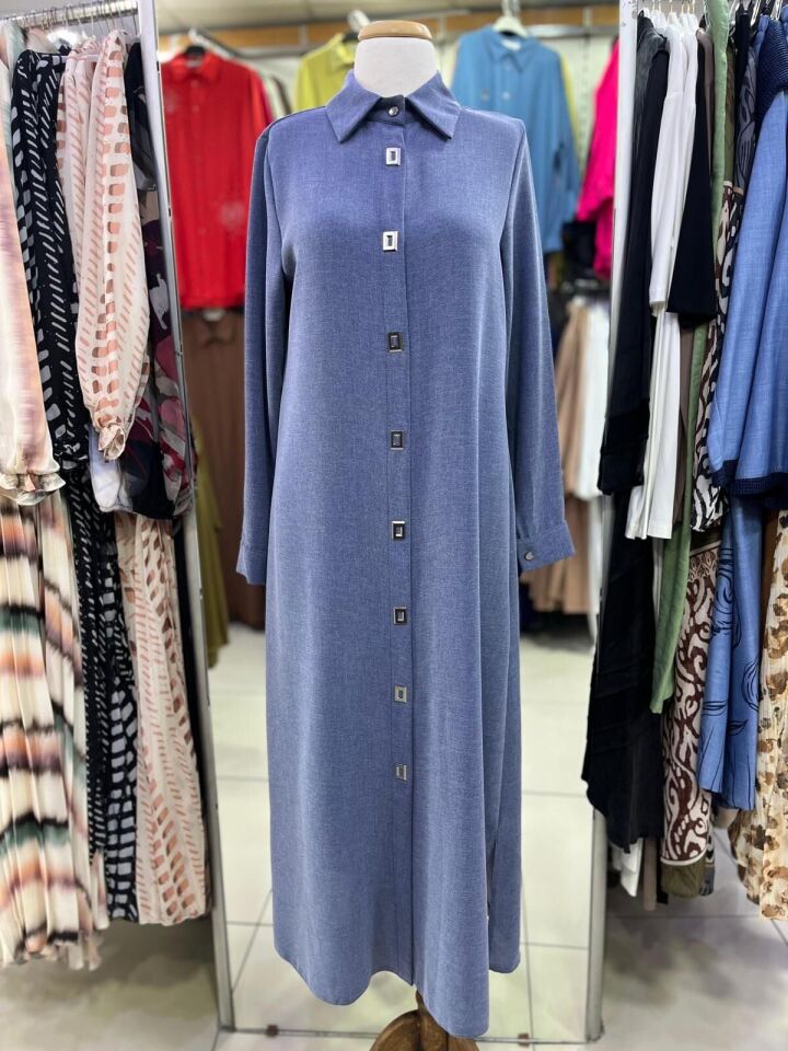 1517.1 ÖNÜ KARE DÜĞMELİ ÇITÇITLI GÖMLEK YAKA UZUN TUNİK YENİ SEZON #02-25#