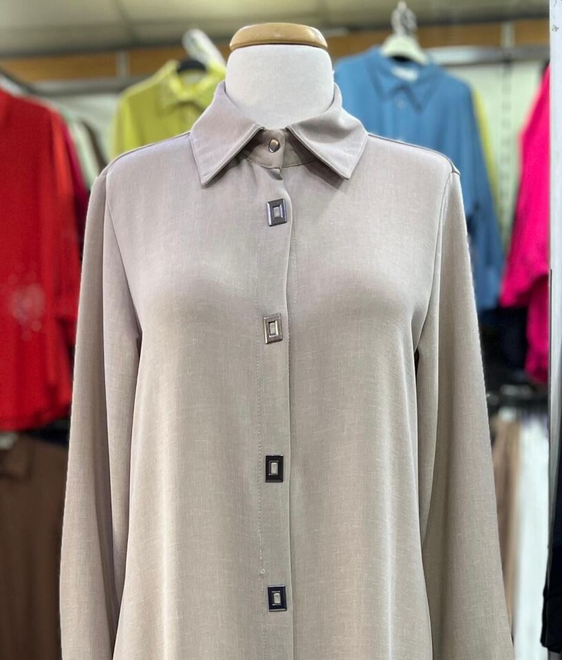 1517.1 ÖNÜ KARE DÜĞMELİ ÇITÇITLI GÖMLEK YAKA UZUN TUNİK YENİ SEZON #02-25#