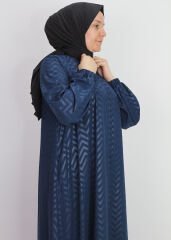 520489 FERACE SIFIR YAKA KOL UCU LASTİKLİ JAKAR DESEN BELİ BAĞLAMALI MEDİNE İPEĞİ SPOR ŞIK FERACE