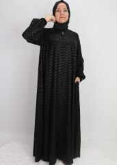 520489 FERACE SIFIR YAKA KOL UCU LASTİKLİ JAKAR DESEN BELİ BAĞLAMALI MEDİNE İPEĞİ SPOR ŞIK FERACE