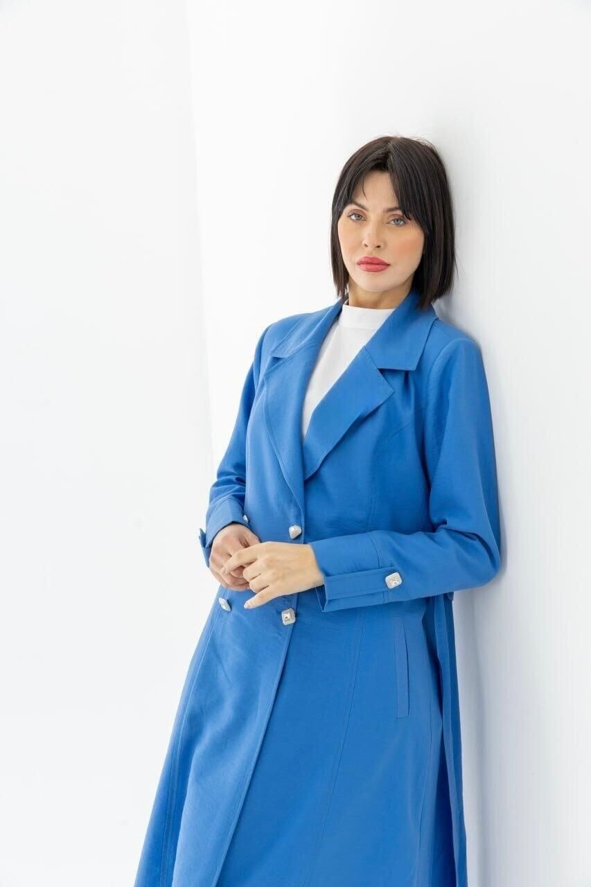 25223 ÖNÜ DÜĞMELİ KOLU DÜĞME VE KAT DETAYLI ÖNÜ CEPLİ BELİ BAĞLAMALI GİY ÇIK KAP #03-25#