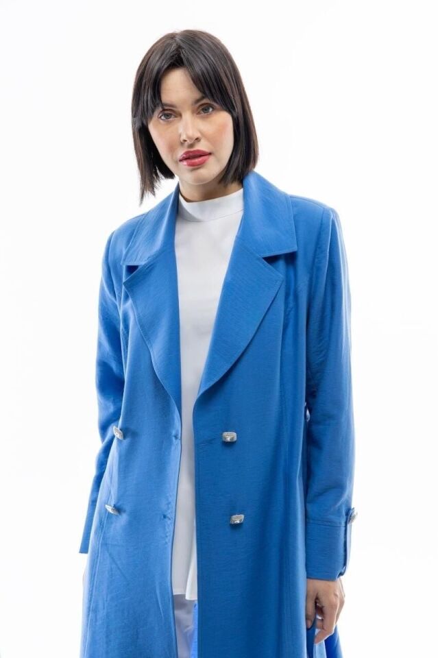 25223 ÖNÜ DÜĞMELİ KOLU DÜĞME VE KAT DETAYLI ÖNÜ CEPLİ BELİ BAĞLAMALI GİY ÇIK KAP #03-25#