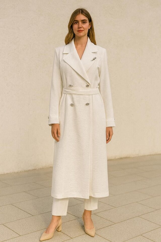 25223 ÖNÜ DÜĞMELİ KOLU DÜĞME VE KAT DETAYLI ÖNÜ CEPLİ BELİ BAĞLAMALI GİY ÇIK KAP #03-25#