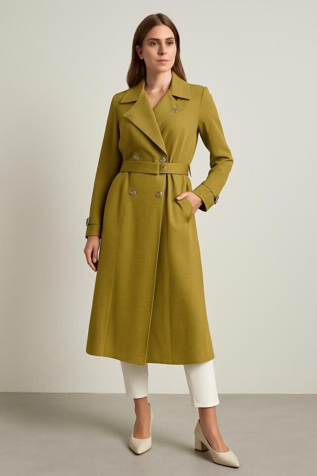 25223 ÖNÜ DÜĞMELİ KOLU DÜĞME VE KAT DETAYLI ÖNÜ CEPLİ BELİ BAĞLAMALI GİY ÇIK KAP #03-25#