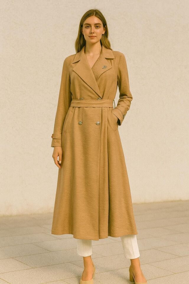 25223 ÖNÜ DÜĞMELİ KOLU DÜĞME VE KAT DETAYLI ÖNÜ CEPLİ BELİ BAĞLAMALI GİY ÇIK KAP #03-25#