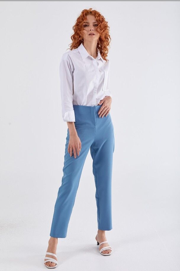59058 ÖNDEN FERMUARLI KLASİK DAR PAÇA PANTOLON QYS 59058 PANTOLON #23-063 38 - MAVİ