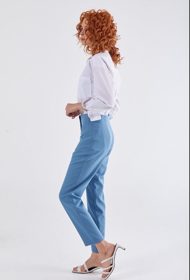59058 ÖNDEN FERMUARLI KLASİK DAR PAÇA PANTOLON QYS 59058 PANTOLON #23-063 38 - MAVİ
