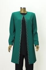 2645 ÖNÜ BONCUK VE TAŞ DETAYLI İÇ BLUZ SIFIR KOL SIFIR YAKA 3 LÜ CEKETLİ TAKIM KLASİK ANNE TAKIM QYS ANNE TAKIM 2645 #23-04#