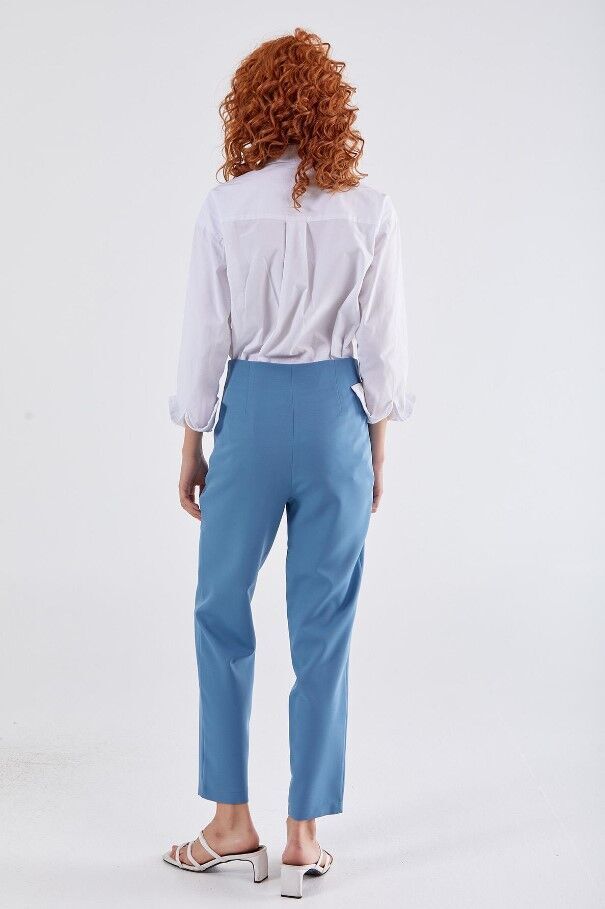 59058 ÖNDEN FERMUARLI KLASİK DAR PAÇA PANTOLON QYS 59058 PANTOLON #23-063 40 - MAVİ