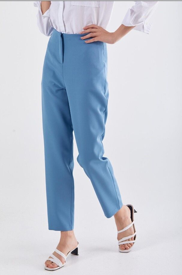 59058 ÖNDEN FERMUARLI KLASİK DAR PAÇA PANTOLON QYS 59058 PANTOLON #23-063 40 - MAVİ